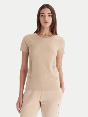 AKS Kadın Slim Fit Kısa Kollu Logolu Bisiklet Yaka Gri T-Shirt 7W000521 AF12503-U1046