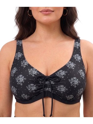 Donlaritta Büyük Beden Toparlayıcı Siyah Gri Göğüs Pedli Balenli Hızlı Kuruyan Battal Bikini Takımı