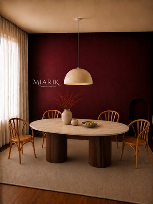 Miarik Design Tirtika- Ahşap Ayak Traverten Mermer Yemek Masası