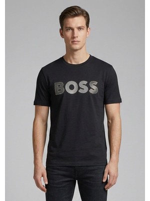 AKS Erkek Regular Fit Yuvarlak Yakalı Logo Detaylı Pamuklu Kısa Kollu Siyah T-Shirt 50565630-001