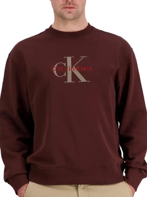 AKS Calvin Klein Erkekler Için Yuvarlak Yakalı Sweatshirt LV04RD242G, Kahverengi, S