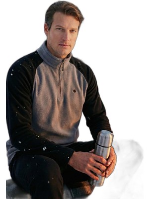 AKS Buratti Slim Fit Yarım Fermuarlı Soğuk Geçirmez Kışlık Şardonlu Polar Erkek Polar 5906055