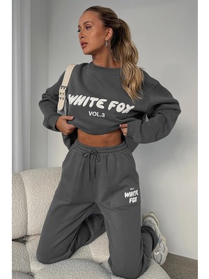 AKS Madmext Füme Bisiklet Yaka Baskılı Sweatshirt MG1904,FÜME L