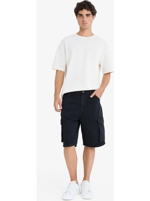 AKS DEFACTO%100 Pamuk Kargo Fit Jean Bermuda Şort E1380AX25SM