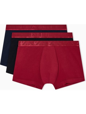 AKS Emporio Armani Erkek Shiny Logo Bantlı Paket 3'lü Paket Gövde Mayosu, Mavi, M
