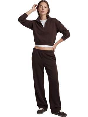 AKS Polo Yaka Uzun Kollu Fermuarlı Oversize Spor Sweatshirt