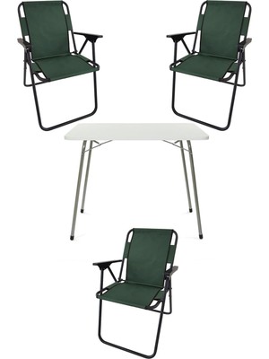 AKS Bofigo 60X80 Beyaz Katlanır Masa + 3 Adet Katlanır Sandalye Kamp Seti Bahçe Takımı Yeşil
