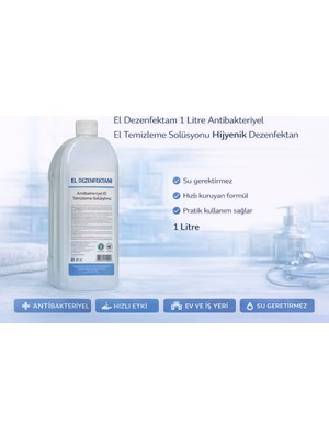 El Dezenfektanı 1 Litre Antibakteriyel El Temizleme Solüsyonu Hijyenik Dezenfektan 1 Adet