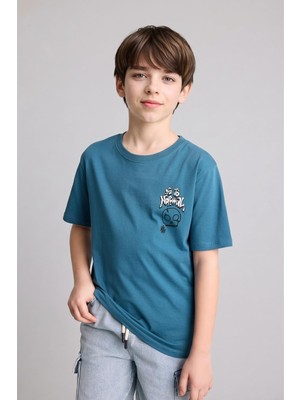 AKS DEFACTO%100 Pamuk New Regular Fit Bisiklet Yaka Baskılı Kısa Kollu Tişört Erkek Çocuk H3081A826SM