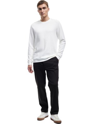AKS Koton Pamuklu Uzun Kollu Dokulu Basic Bisiklet Yaka Sweatshirt