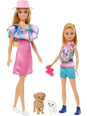 Barbie ve Stacie Kız Kardeşler Ikili Set 2 Evcil Köpek ve Aksesuarlar Bulunan Barbie ve Stacie Kız Kardeş Bebek Seti HRM09