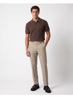 HC MEN CLASSIC Erkek Bej Modern Fit Düz Yün Klasik Pantolon