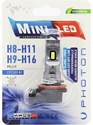 AKS Photon H11, H8- H9-H16 Mini Kompakt LED Far Ampulü, 12V/24V, PGJ19 Soket (1 Adet)