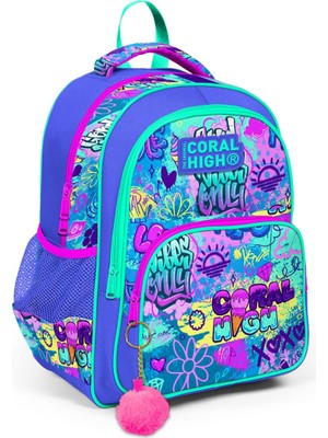 AKS Coral High Lavanta Yeşil Pembe Grafiti Ilkokul Okul Sırt Çantası - Kız Çocuk