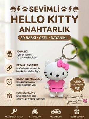 Portal 3d Hareketli Hello Kitty Figürlü Anahtarlık - 3D Baskı Çanta Süsü ve Aksesuar - Pembe