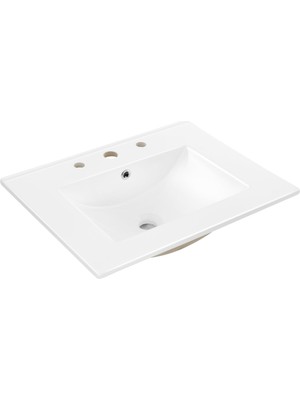 AKS Jonathan Y SNK1001A Yardımcı 3 Delikli 24 Inç G x 18 Inç D Klasik Çağdaş Dikdörtgen Seramik Tek Lavabo Lavabo Vanity Top, Beyaz
