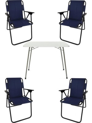 AKS Bofigo 60X80 Beyaz Katlanır Masa + 4 Adet Katlanır Sandalye Kamp Seti Bahçe Takımı Lacivert