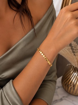 Livaz Accessories Kadın  Çelik Bileklik  Kararmaz  14K Altın Renk Vip Seri Ithal Yuvarlak Bileklik