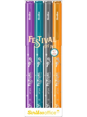 AKS Scrikss Office Festival Jel Kalem 0.7 mm Vivid Renkler 4'lü Blıster - 2
