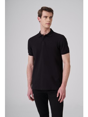 AKS Morven Erkek Siyah Basic Polo Yaka Dynamic Fit T-Shirt