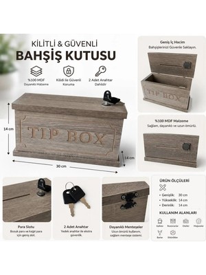 Bozkurt Cnc Kilitli Bahşiş Kutusu - %100 Mdf Tip Box 2 Anahtarlı Şık Tasarım Cnc Kazıma