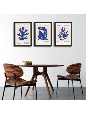 Tilki Dünyası Henri Matisse 3'lü Alüminyum Çerçeveli Poster Seti - Önden Açılır A3 Açılır Kapanır Çerçeve Seti Mavi Nü ve Botanik Yapraklar