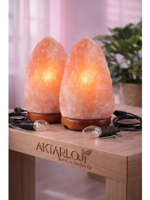 Aktarloji 2 Adet / Dekoratif Himalaya Tuz Lambası / 2-3 kg – Doğal Kaya Tuzu / Pembe - Turuncu / Özel Seçilmiş
