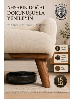 Legora Wood Design 1. Sınıf Gürgen Ağacı 15 cm Koyu Ceviz Mobilya Kanepe Koltuk Tv Ünitesi Yükseltme Ayakları