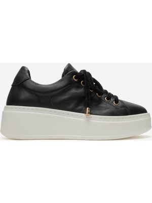 Dericlub Kadın Sneaker Kalın Taban Günlük Ayakkabı Gerçek Deri Noemie Siyah