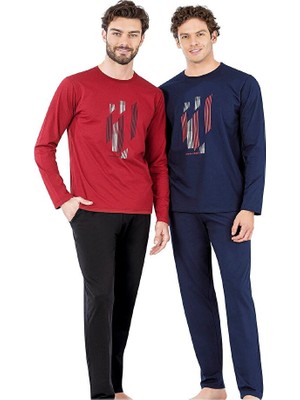 Pierre Cardin 6063 Erkek Uzun Kollu Bisiklet Yaka Pijama Takımı-Lacivert - L