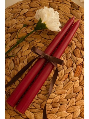 Mak Candle Kırmızı Renk Konik Şamdan Mum – 2'li Dekoratif Set