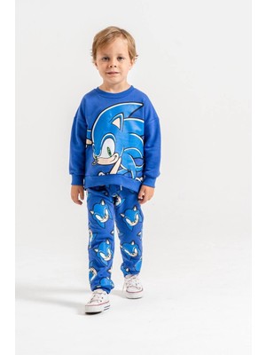 Cg Kids Mavi Şort Baskı Detaylı 3 Iplik Erkek Çocuk Sweatshirt & Eşofman Alt Üst Takım Süper Kalite Kumaş