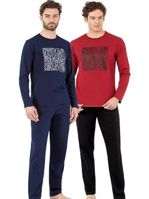 Pierre Cardin 6066 Erkek Uzun Kollu Bisiklet Yaka Pijama Takımı-Bordo