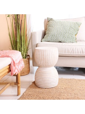 Mylamp Nava El Yapımı Beyaz Mungur Sehpa 47X27 cm