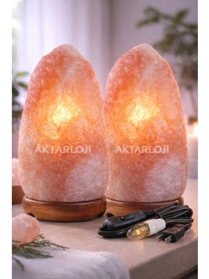 Aktarloji 2 Adet / Himalaya Tuz Lambası / 1-2 kg Doğal Kaya Tuzu / Pembe - Turuncu Açma Kapama Düğmeli