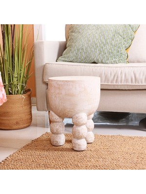 Mylamp Palmira El Yapımı Beyaz Mungur Sehpa 40X30 cm