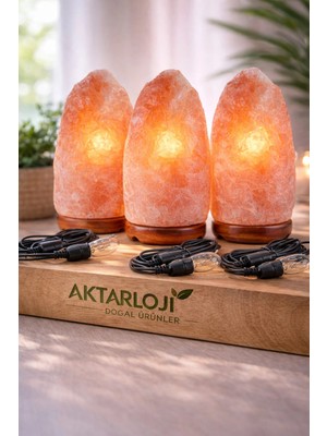 Aktarloji 3 Adet Doğal Himalaya Tuz Lambası 4-6 kg 1,50 mt Açma Kapama Düğmeli Kablo + Ampül