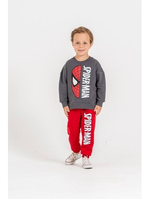 Cg Kids Gri Baskılı Kırmızı Eşofman Detaylı Sweatshirt & Eşofman Alt Üst Takım