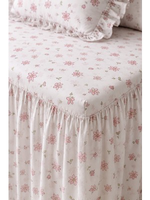 Shules Collection Vintage Pastel Çiçek Desenli %100 Pamuk Fırfırlı Etekli Lastikli Çarşaf Takımı