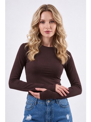 Uslular Kadın Parmak Detaylı Uzun Kollu Body
