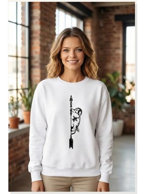 Modi Sevgililer Günü Baskılı Oversize Bisiklet Yaka Sweatshirt Beyaz