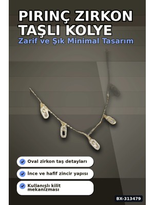 Sepetopia 45 cm Pirinç Minimal Messika Model Zirkon Taşlı Kadın Kolye - Zarif Takı BX-313479