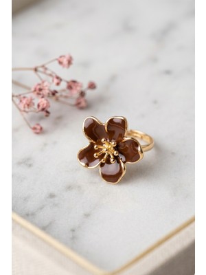 Aurrari Gold Ayarlanabilir Kahverengi Sakura Çiçeği Yüzük