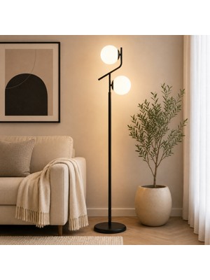 Apliqa Velar Siyah Beyaz Camlı Modern Tasarım Metal Lambader