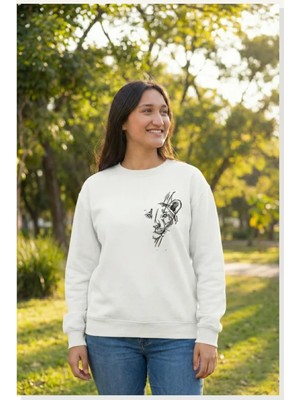 Modi Sevgililer Günü Özel Bisiklet Yaka Baskılı Oversize Sweatshirt Beyaz
