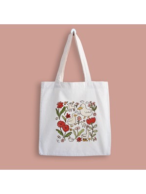 Designedfy Duck Flower Baskılı Bez Çanta