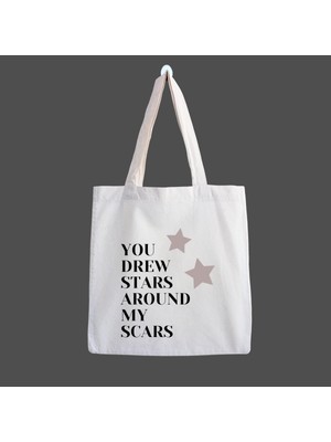 Designedfy You Drew Stars Around My Scars Su Geçirmez Baskılı Bez Çanta, Plaj Çantası