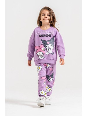 Cg Kids Lila Renk Eşofman Baskı Detaylı Sweatshirt & Eşofman Altı Kız Çocuk Alt Üst Takım