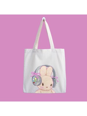 Designedfy Rabbit Su Geçirmez Baskılı Bez Çanta, Eco-Friendly Materyal ile Plaj Çantası