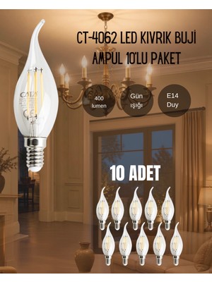 Cata CT-4062 LED Kıvrık Buji Ampul 4W Günışığı - 10’lu Paket